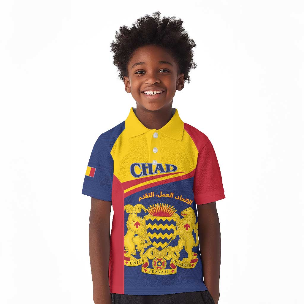 Afro Tchad Personalised Kid Polo Shirt Coat Of Arms - African Pattern
