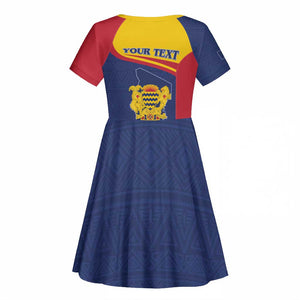 Afro Tchad Personalised Kid Short Sleeve Dress Coat Of Arms - African Pattern