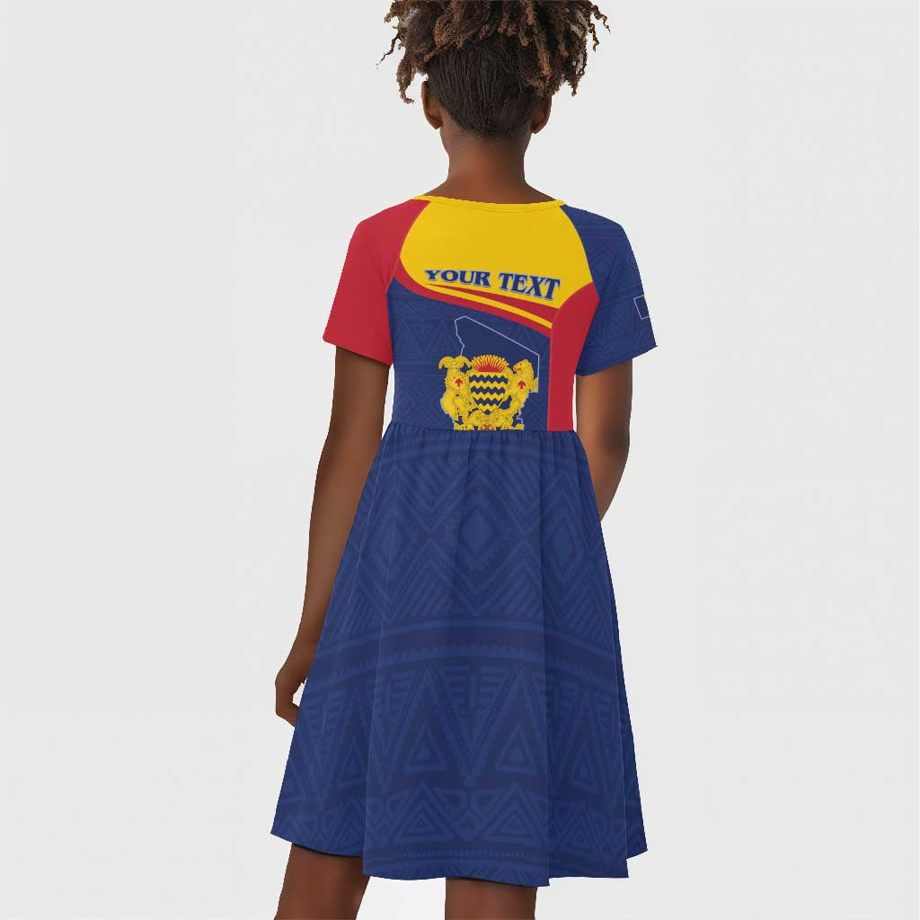 Afro Tchad Personalised Kid Short Sleeve Dress Coat Of Arms - African Pattern