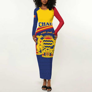 Afro Tchad Personalised Long Sleeve Bodycon Dress Coat Of Arms - African Pattern