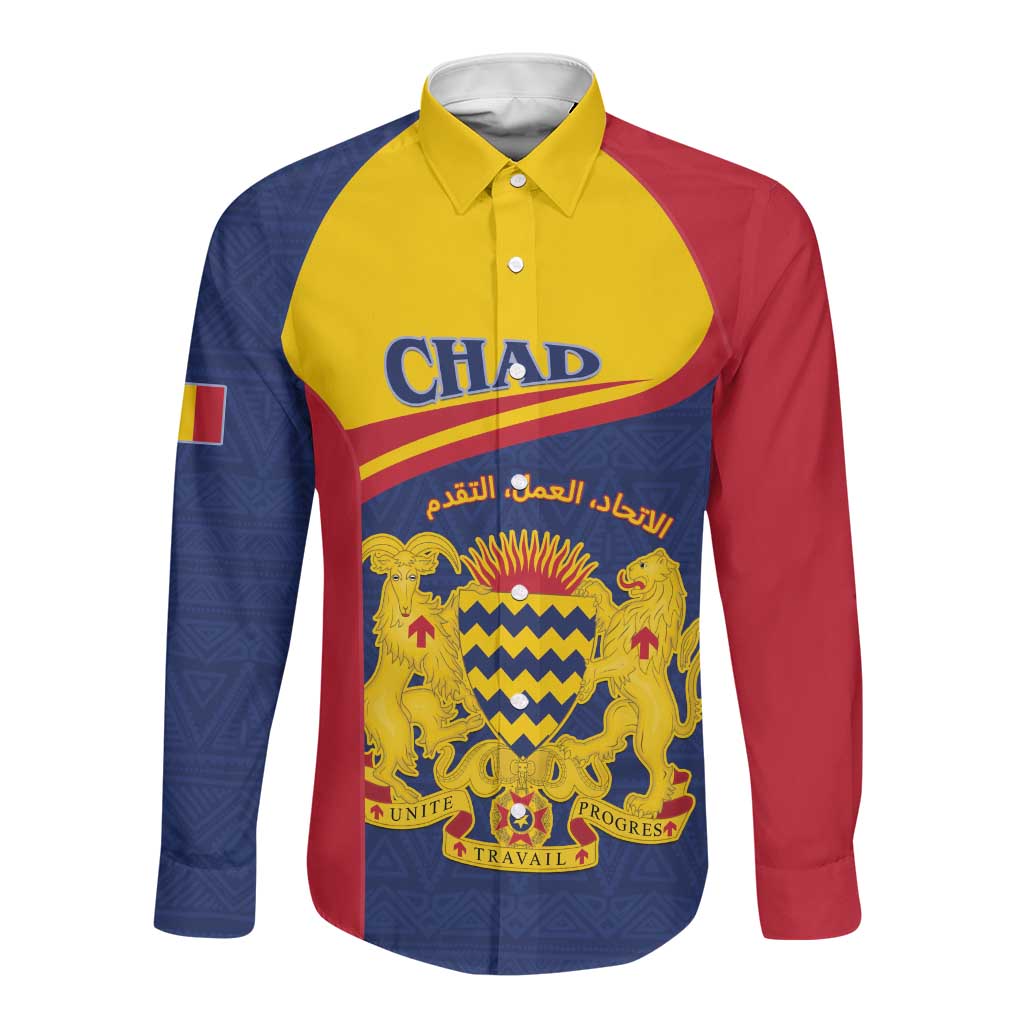 Afro Tchad Personalised Long Sleeve Button Shirt Coat Of Arms - African Pattern