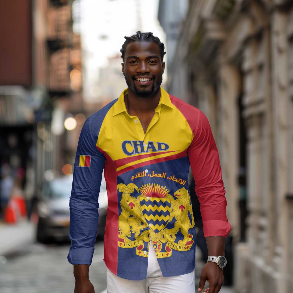 Afro Tchad Personalised Long Sleeve Button Shirt Coat Of Arms - African Pattern
