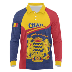 Afro Tchad Personalised Long Sleeve Polo Shirt Coat Of Arms - African Pattern