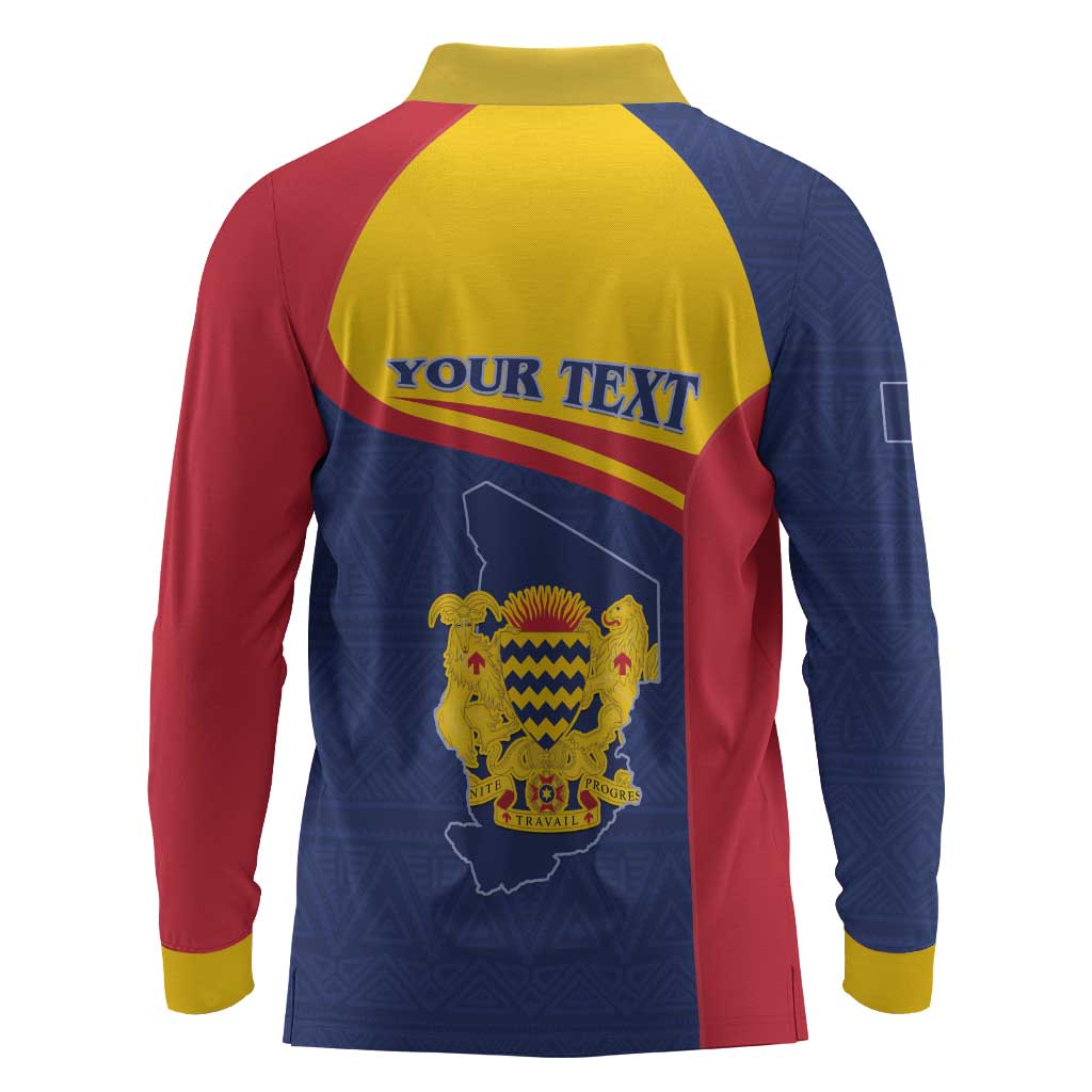 Afro Tchad Personalised Long Sleeve Polo Shirt Coat Of Arms - African Pattern