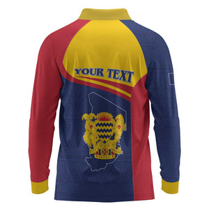Afro Tchad Personalised Long Sleeve Polo Shirt Coat Of Arms - African Pattern