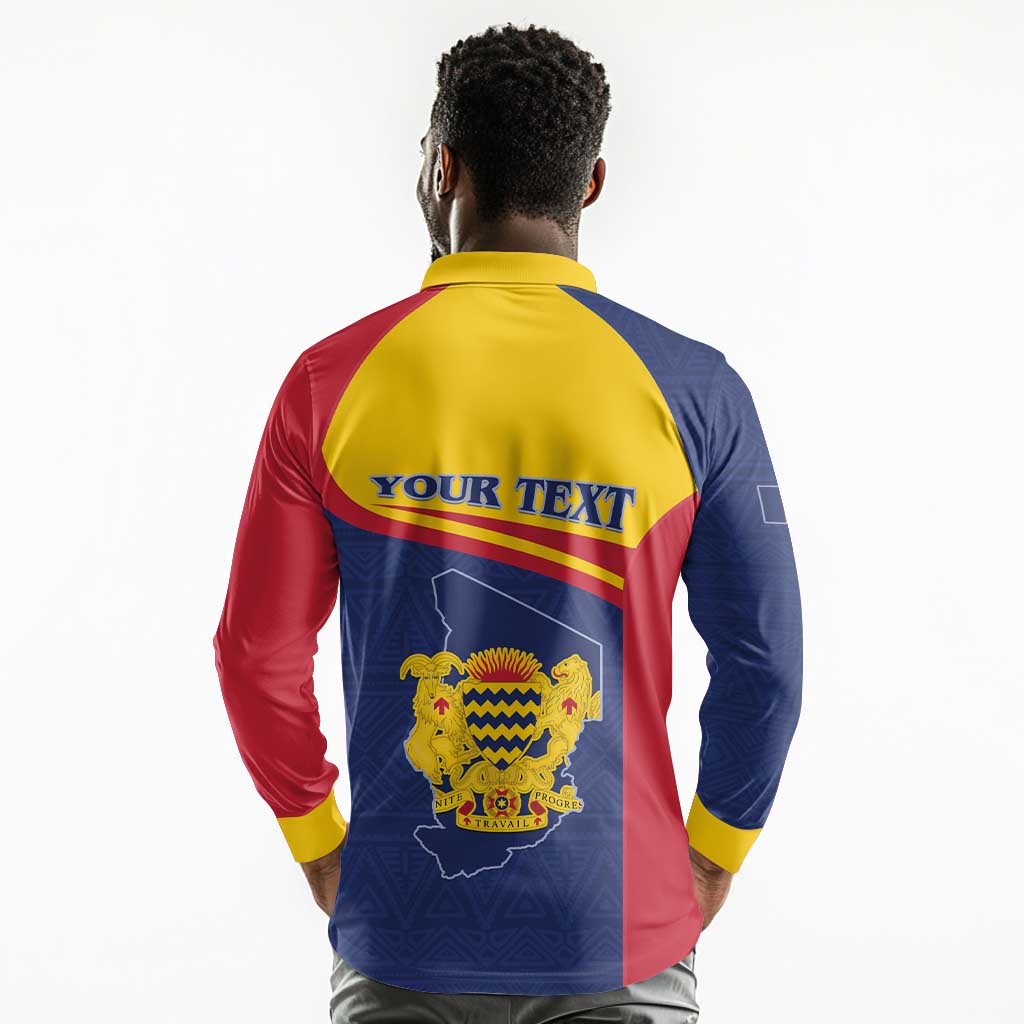Afro Tchad Personalised Long Sleeve Polo Shirt Coat Of Arms - African Pattern