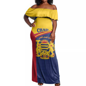 Afro Tchad Personalised Off Shoulder Maxi Dress Coat Of Arms - African Pattern
