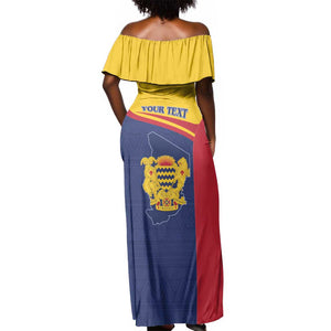 Afro Tchad Personalised Off Shoulder Maxi Dress Coat Of Arms - African Pattern
