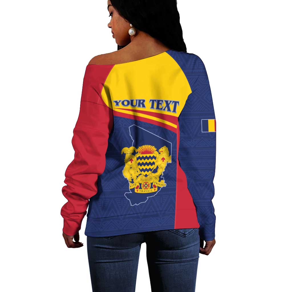 Afro Tchad Personalised Off Shoulder Sweater Coat Of Arms - African Pattern