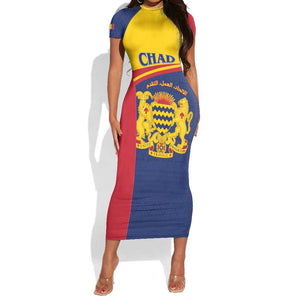 Afro Tchad Personalised Short Sleeve Bodycon Dress Coat Of Arms - African Pattern