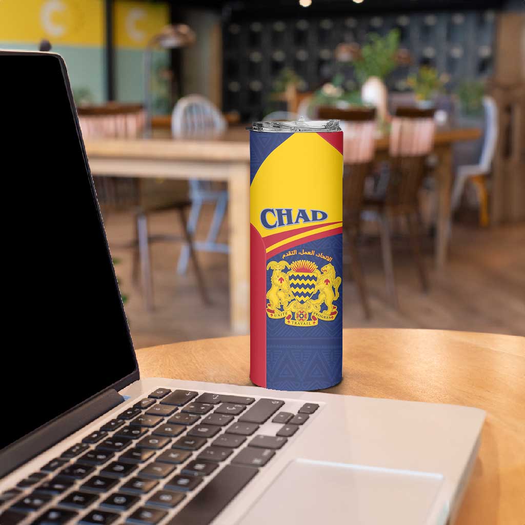Afro Tchad Personalised Skinny Tumbler Coat Of Arms - African Pattern