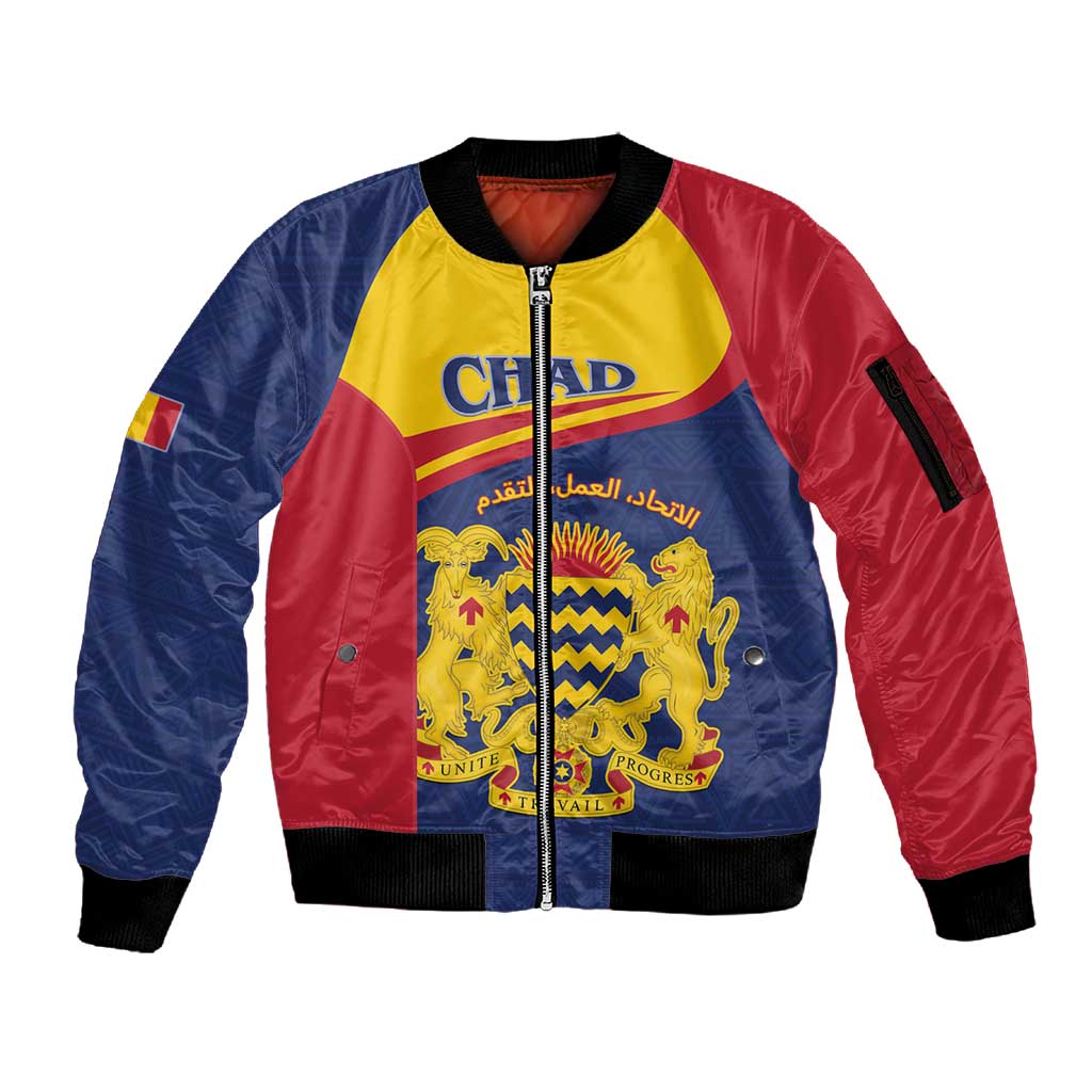 Afro Tchad Personalised Sleeve Zip Bomber Jacket Coat Of Arms - African Pattern
