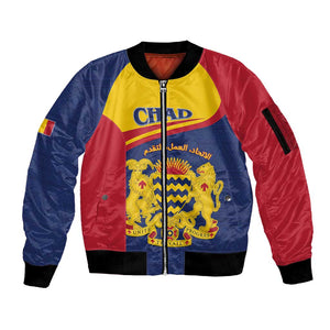 Afro Tchad Personalised Sleeve Zip Bomber Jacket Coat Of Arms - African Pattern