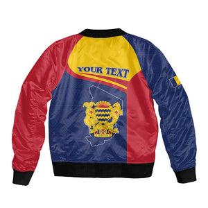Afro Tchad Personalised Sleeve Zip Bomber Jacket Coat Of Arms - African Pattern