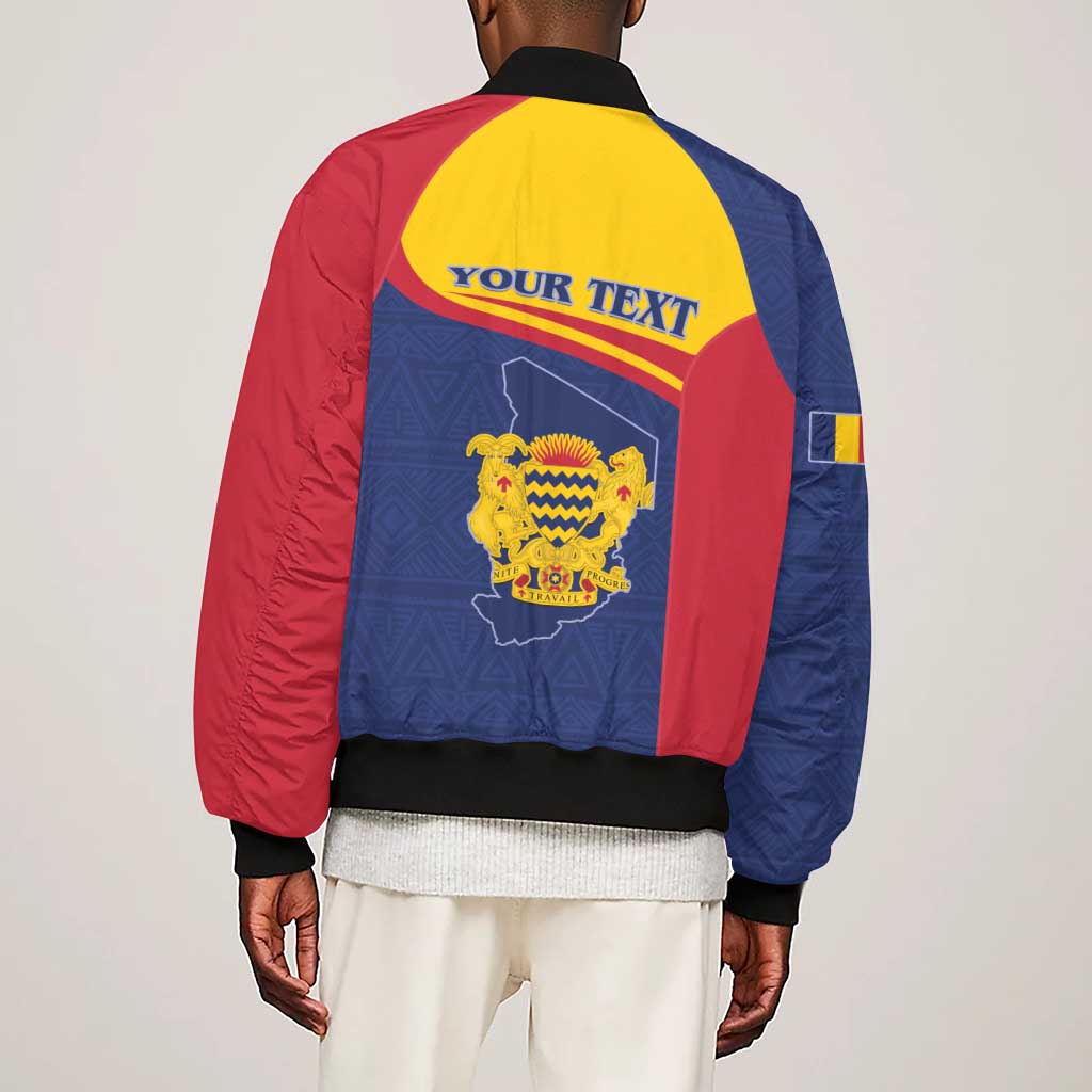 Afro Tchad Personalised Sleeve Zip Bomber Jacket Coat Of Arms - African Pattern