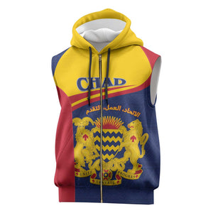 Afro Tchad Personalised Sleeveless Zip Hoodie Coat Of Arms - African Pattern - African Pride