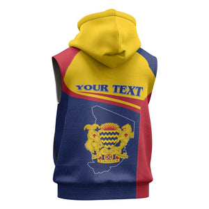 Afro Tchad Personalised Sleeveless Zip Hoodie Coat Of Arms - African Pattern - African Pride