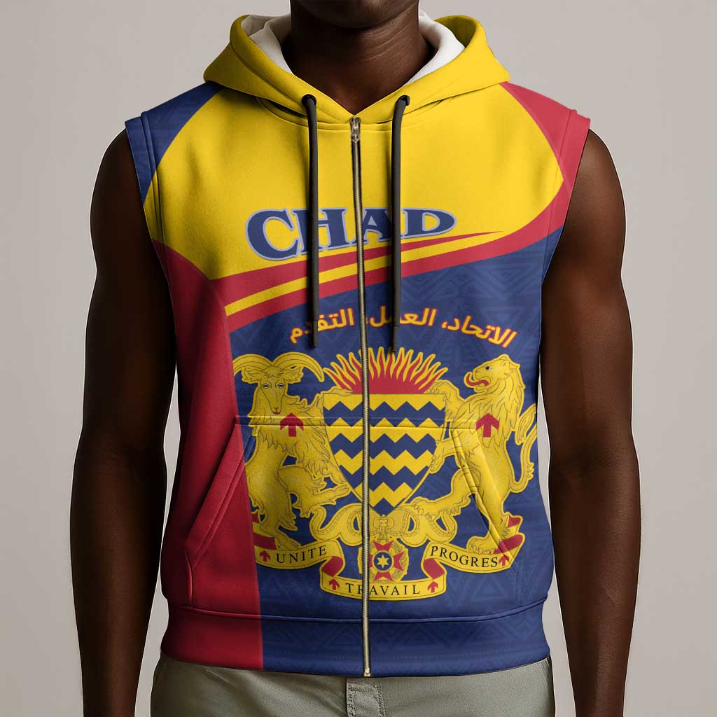 Afro Tchad Personalised Sleeveless Zip Hoodie Coat Of Arms - African Pattern - African Pride