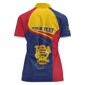 Afro Tchad Personalised Women Polo Shirt Coat Of Arms - African Pattern