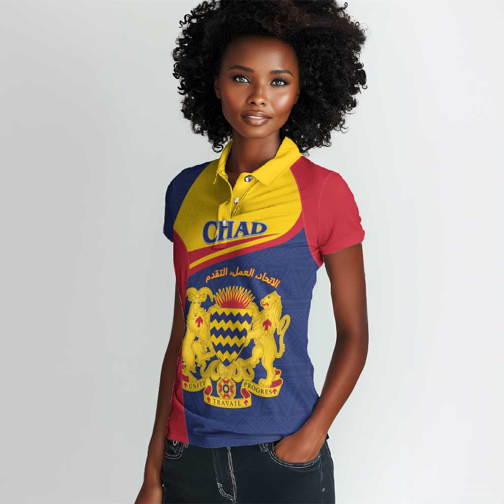 Afro Tchad Personalised Women Polo Shirt Coat Of Arms - African Pattern
