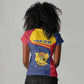 Afro Tchad Personalised Women V-Neck T-Shirt Coat Of Arms - African Pattern