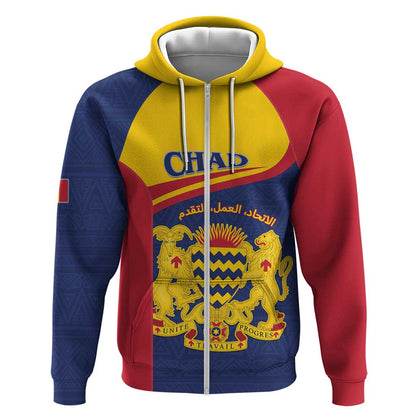 Afro Tchad Personalised Zip Hoodie Coat Of Arms - African Pattern