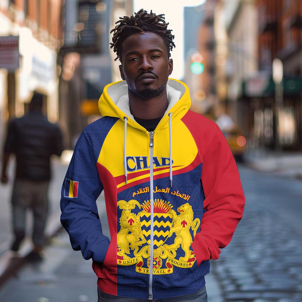 Afro Tchad Personalised Zip Hoodie Coat Of Arms - African Pattern