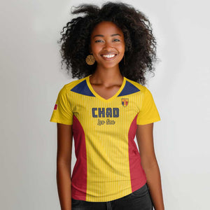 Custom Chad Football Women V-Neck T-Shirt Go Champions