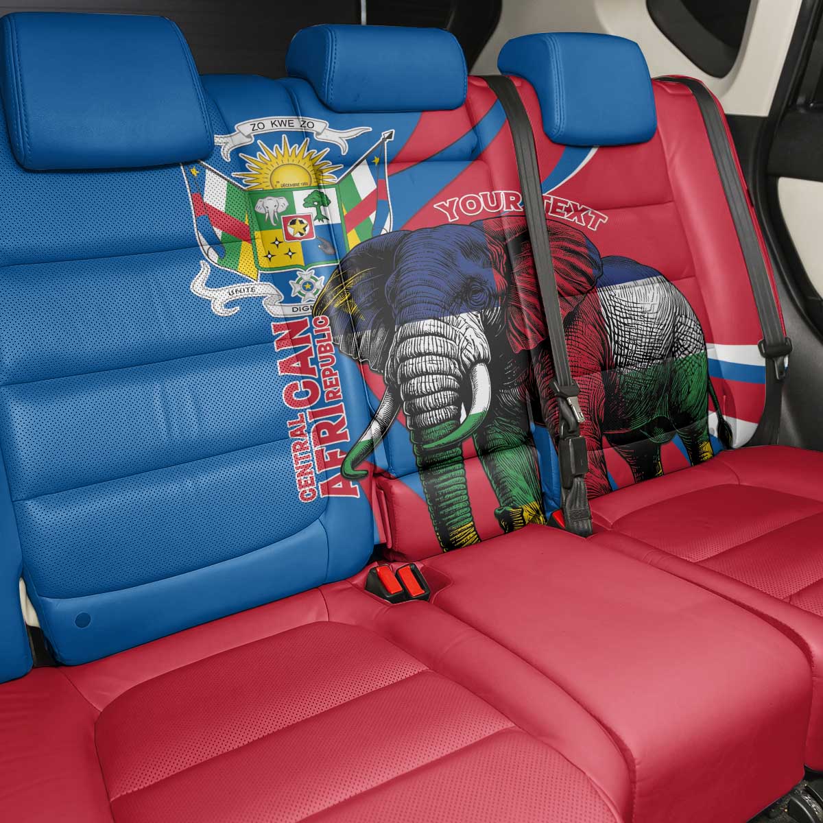 Personalised Central African Republic Elephant Back Car Seat Cover Coat Of Arms With Map