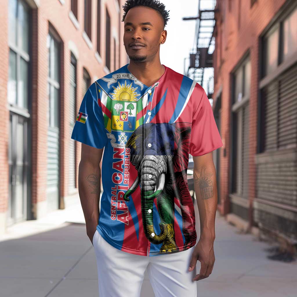 Personalised Central African Republic Elephant Baseball Jersey Coat Of Arms With Map