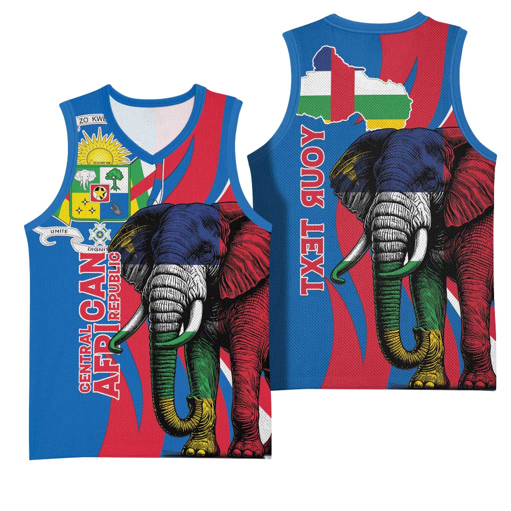Personalised Central African Republic Elephant Basketball Jersey Coat Of Arms With Map - African Pride