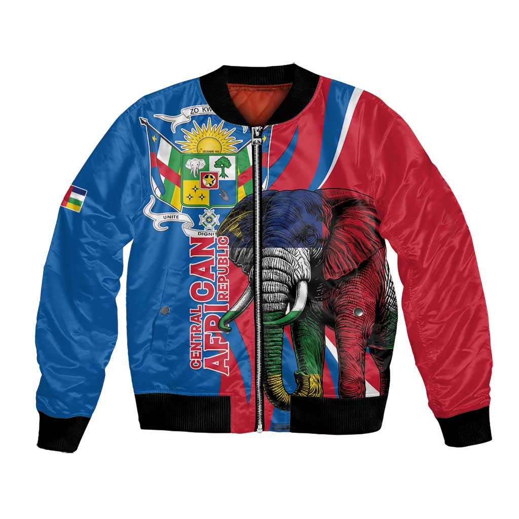 Personalised Central African Republic Elephant Bomber Jacket Coat Of Arms With Map