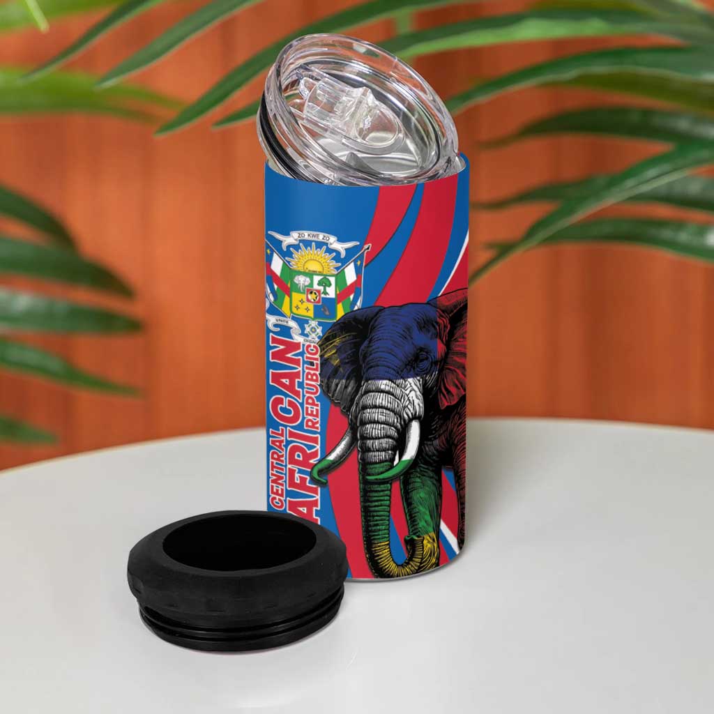 Personalised Central African Republic Elephant 4 in 1 Can Cooler Tumbler Coat Of Arms With Map