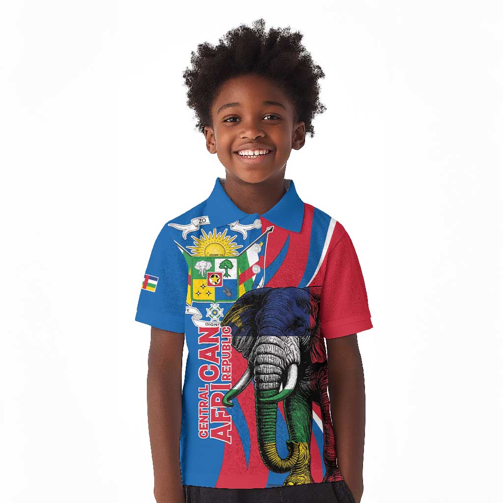 Personalised Central African Republic Elephant Kid Polo Shirt Coat Of Arms With Map