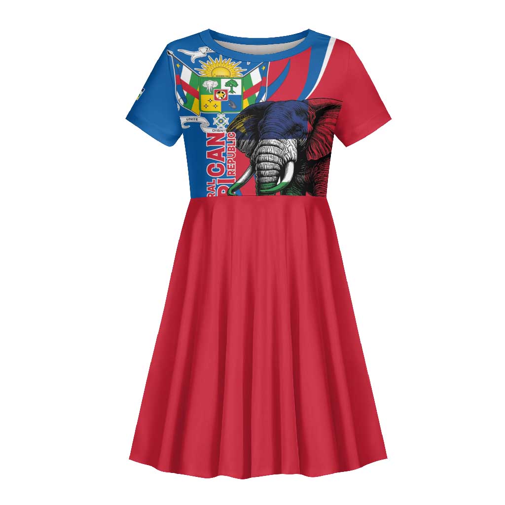 Personalised Central African Republic Elephant Kid Short Sleeve Dress Coat Of Arms With Map