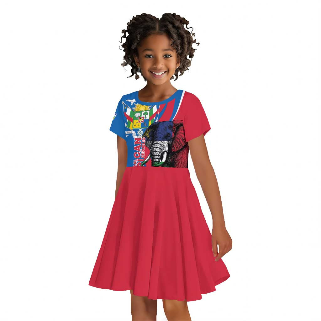 Personalised Central African Republic Elephant Kid Short Sleeve Dress Coat Of Arms With Map