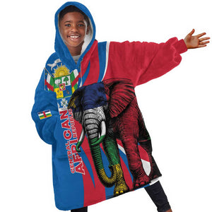 Personalised Central African Republic Elephant Kid Wearable Blanket Hoodie Coat Of Arms With Map
