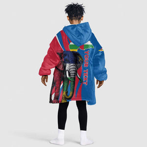 Personalised Central African Republic Elephant Kid Wearable Blanket Hoodie Coat Of Arms With Map