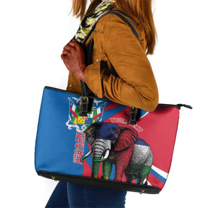 Personalised Central African Republic Elephant Leather Tote Bag Coat Of Arms With Map