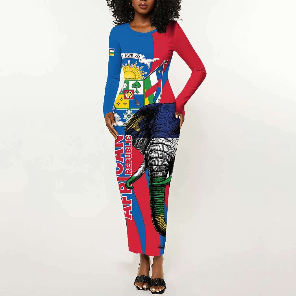 Personalised Central African Republic Elephant Long Sleeve Bodycon Dress Coat Of Arms With Map