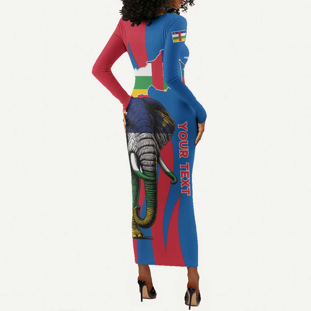 Personalised Central African Republic Elephant Long Sleeve Bodycon Dress Coat Of Arms With Map
