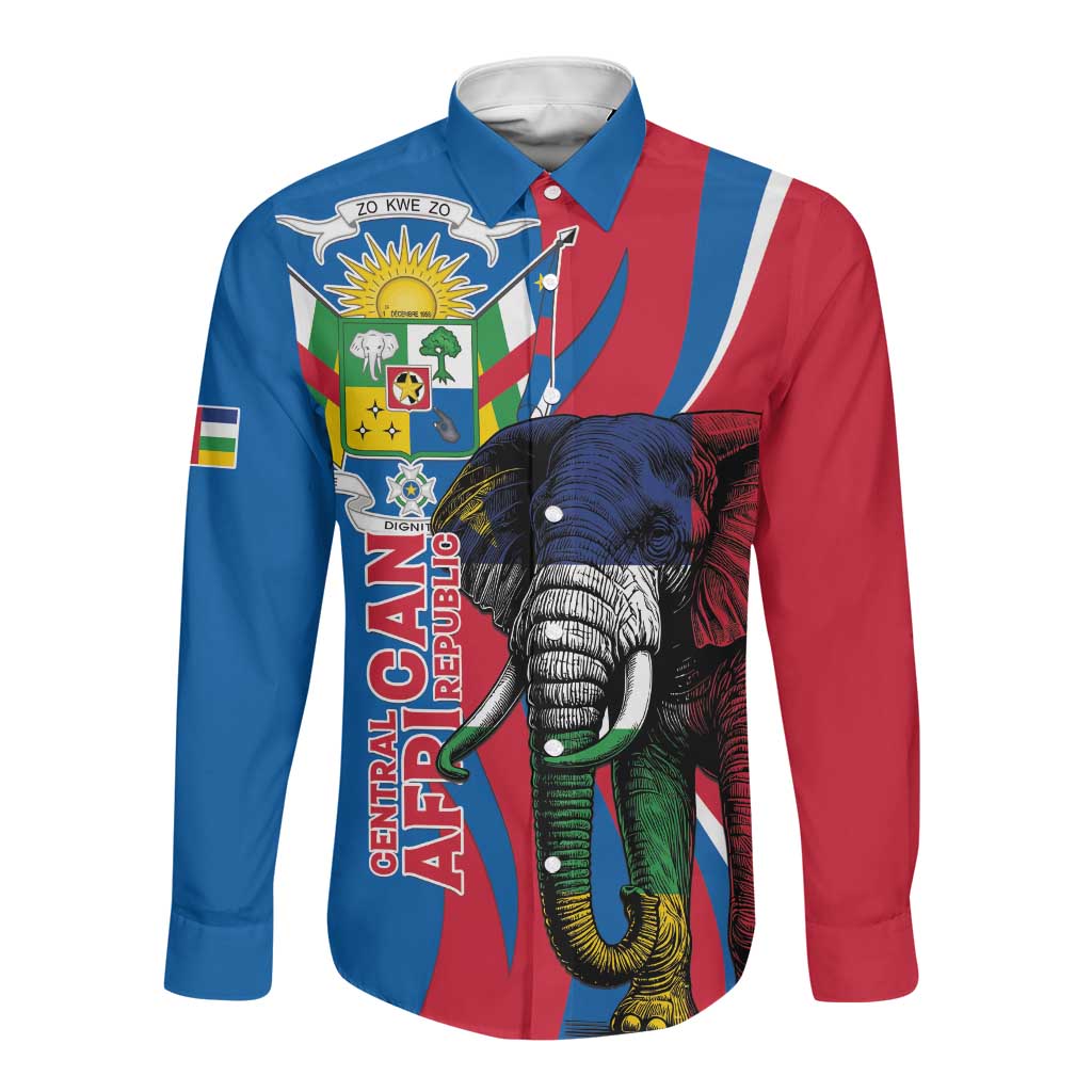 Personalised Central African Republic Elephant Long Sleeve Button Shirt Coat Of Arms With Map