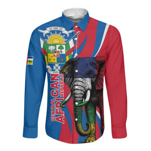 Personalised Central African Republic Elephant Long Sleeve Button Shirt Coat Of Arms With Map