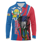 Personalised Central African Republic Elephant Long Sleeve Polo Shirt Coat Of Arms With Map