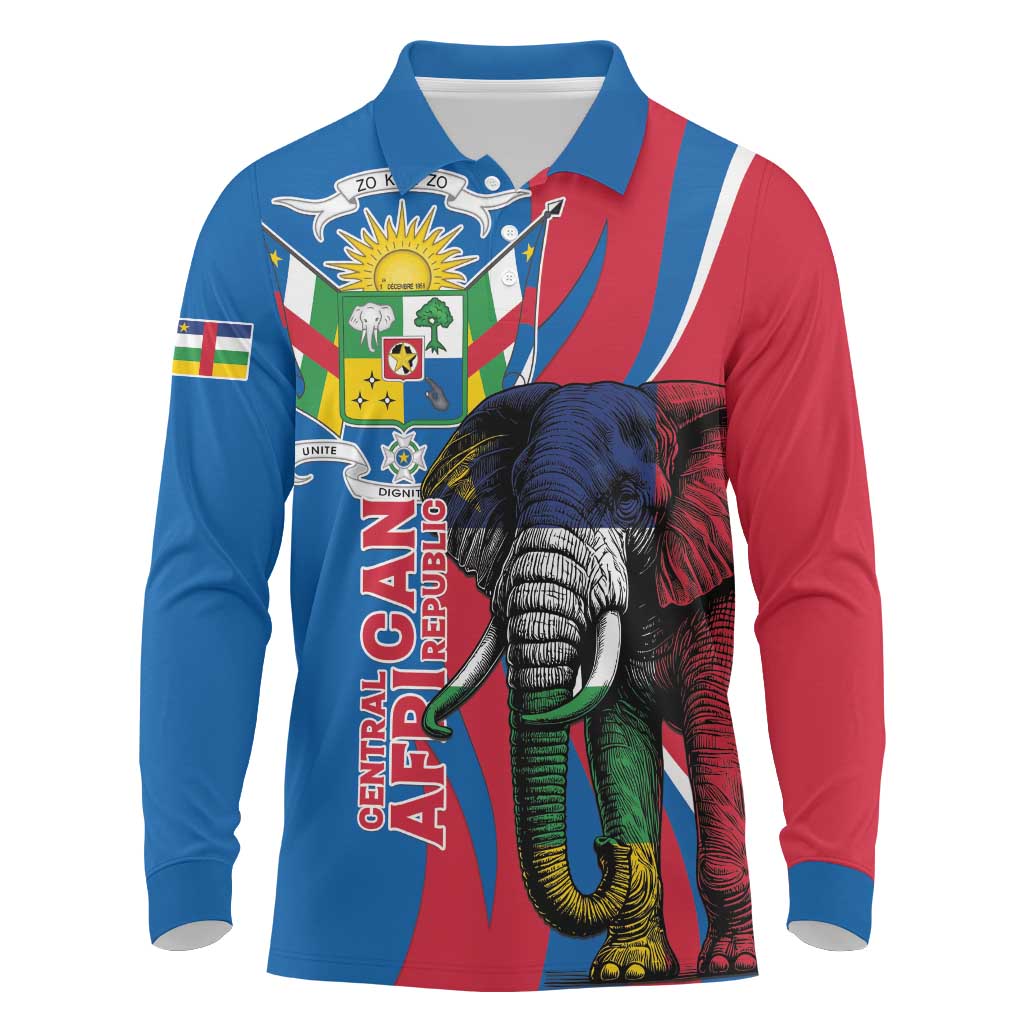 Personalised Central African Republic Elephant Long Sleeve Polo Shirt Coat Of Arms With Map