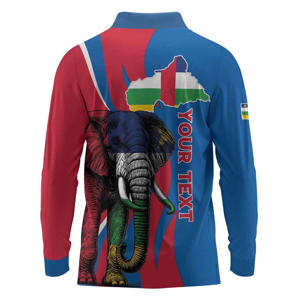 Personalised Central African Republic Elephant Long Sleeve Polo Shirt Coat Of Arms With Map