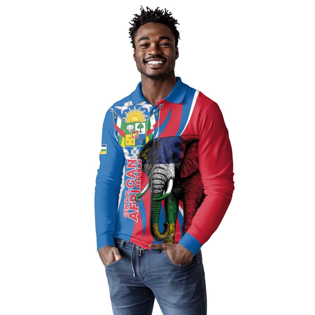 Personalised Central African Republic Elephant Long Sleeve Polo Shirt Coat Of Arms With Map
