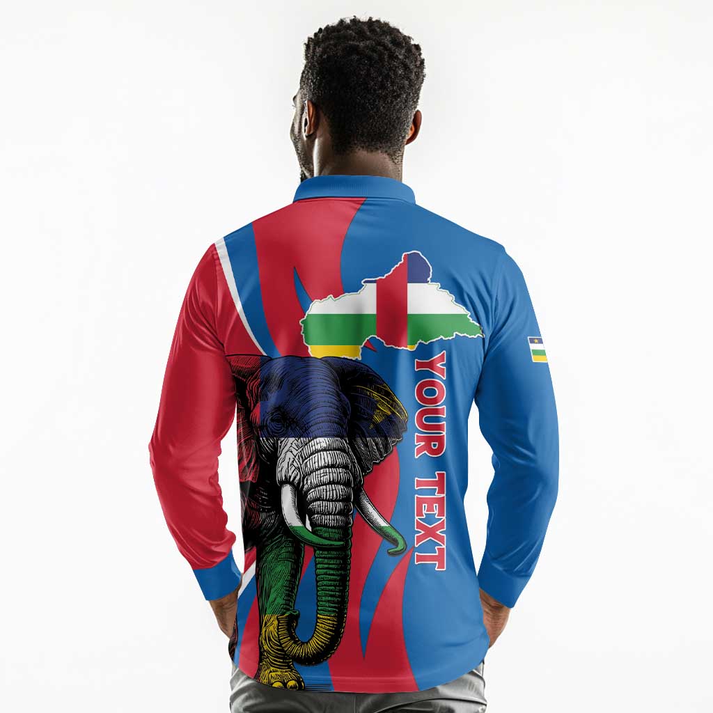 Personalised Central African Republic Elephant Long Sleeve Polo Shirt Coat Of Arms With Map