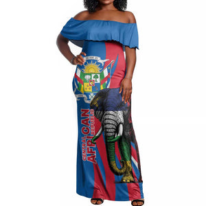 Personalised Central African Republic Elephant Off Shoulder Maxi Dress Coat Of Arms With Map