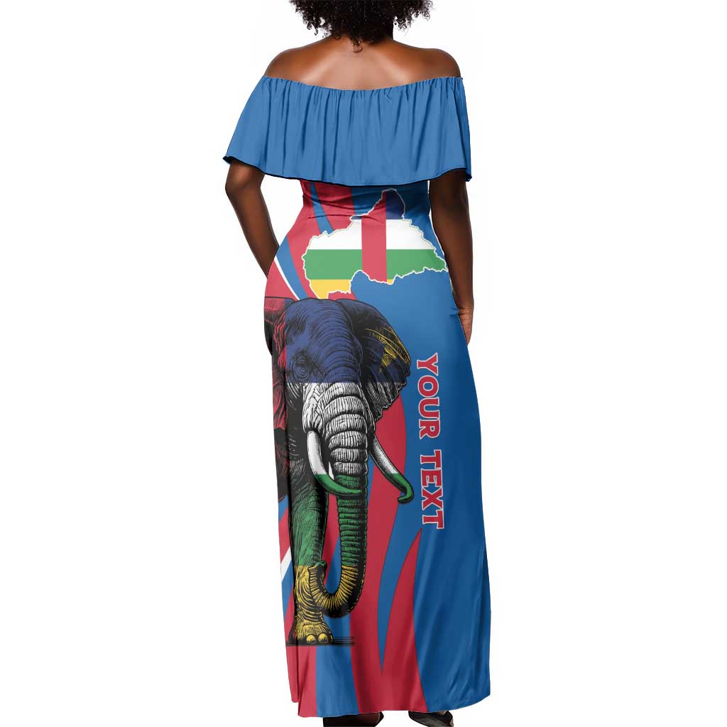 Personalised Central African Republic Elephant Off Shoulder Maxi Dress Coat Of Arms With Map